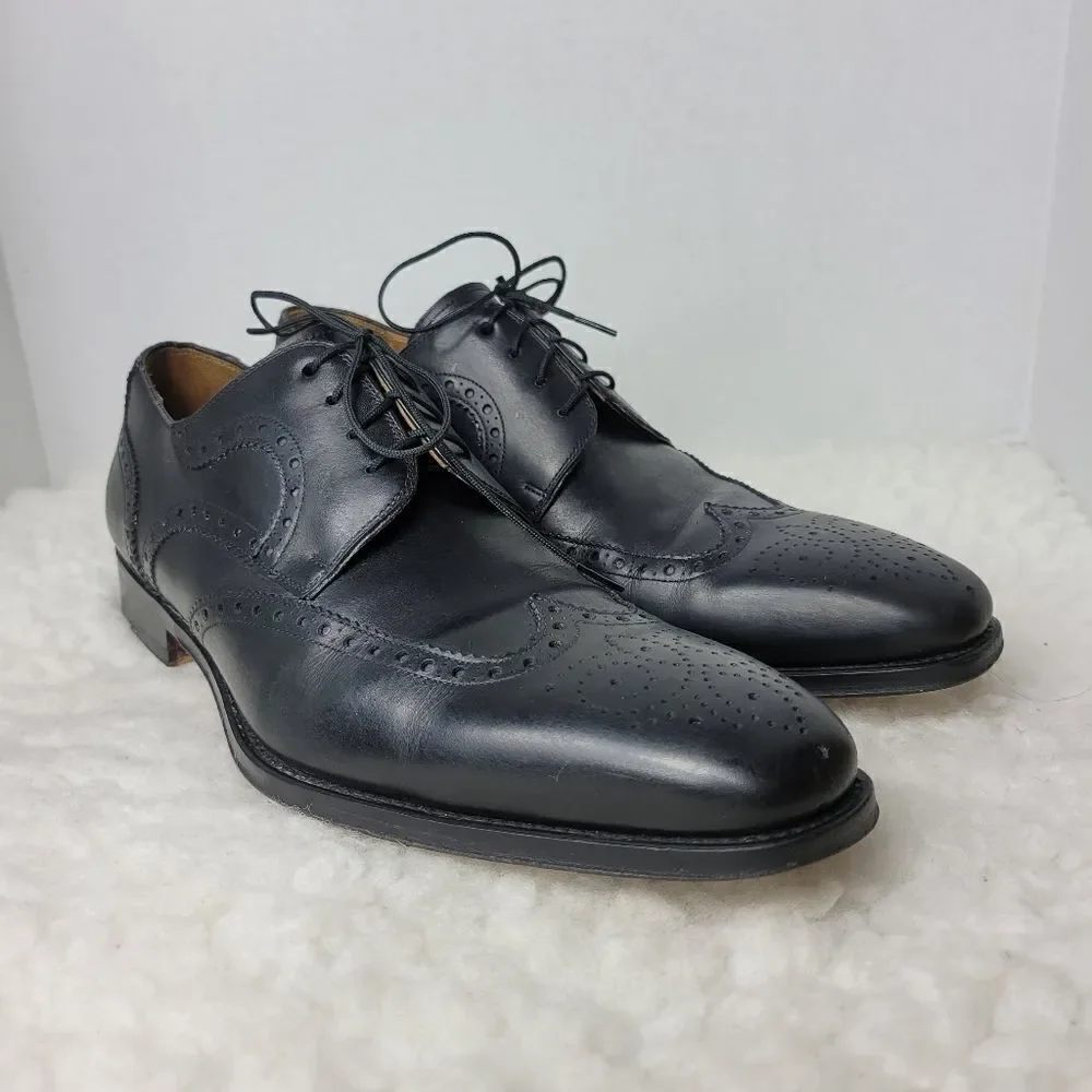 Magnanni Mens Shoes  Size 8.5  Brogue Wingtip Black Leather Derby Oxford 13974